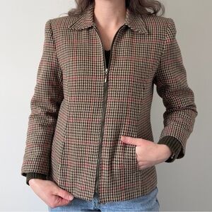 Vintage Houndstooth Plaid Zip-up Blazer Jacket